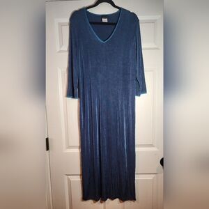 Citiknits Super Stretchy Blue 3/4 Sleeve V Neck Maxi Dress M